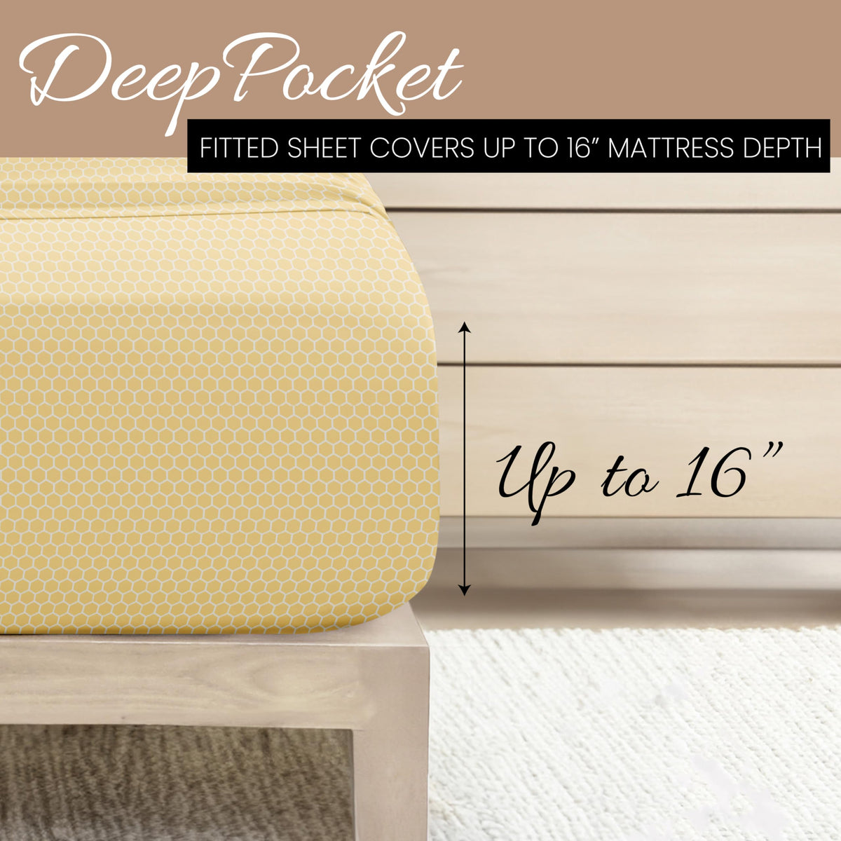 Linen Market Patterned Microfiber Full Sheet Set 4 Piece – Oeko-TEX Certified Ultra Soft & Wrinkle-Free - 16" Deep Pocket Sheets - Easy Care Full Size - Honeycomb Yellow