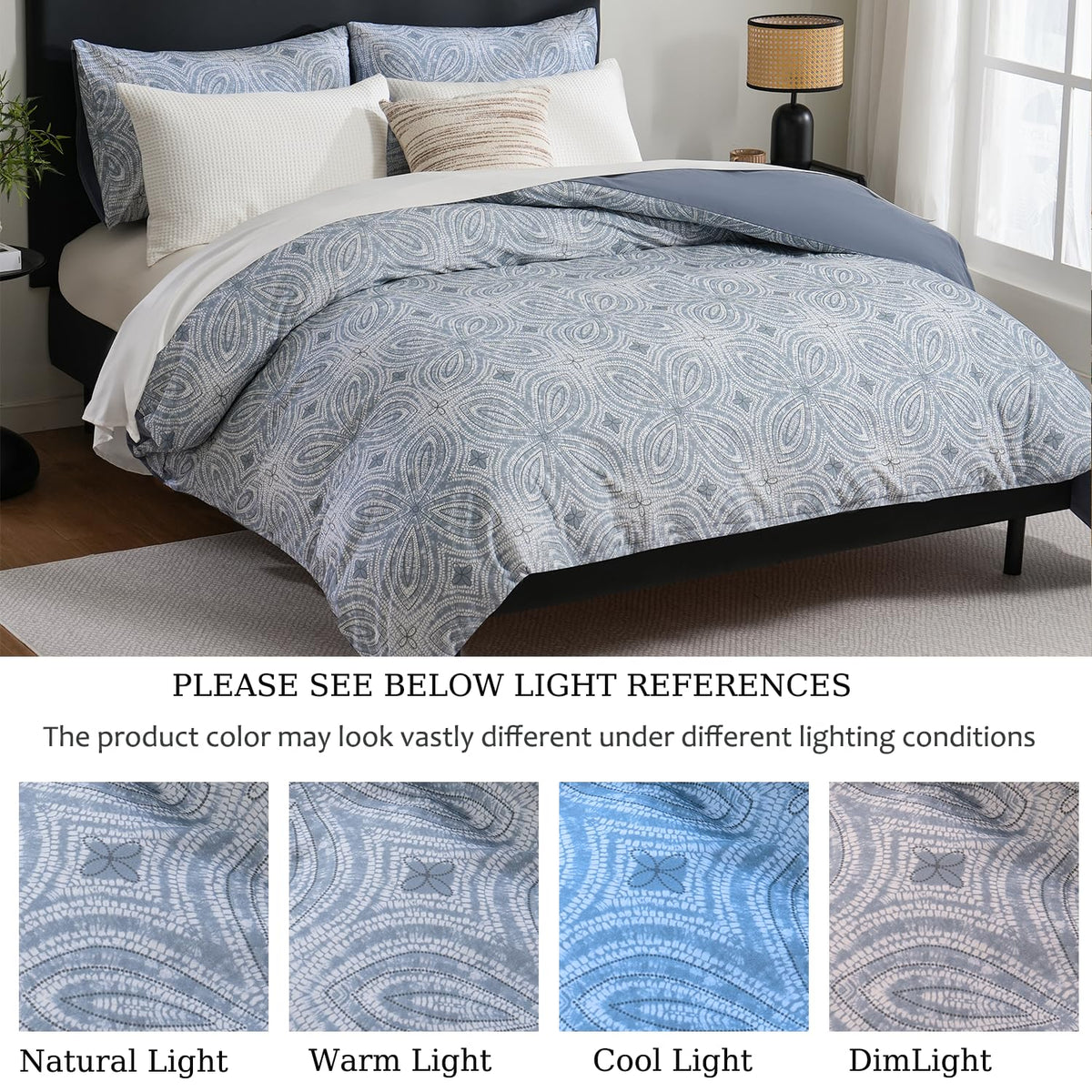 Zusbest Duvet Cover King Flannel-Like for Extra Soft 100% Cotton Reversible Grey Navy Blue Modern Bedding, Patterned Bed Cover Luxury Classic Printed Zipper Comforter Cover Set 3 Pieces- No Filling