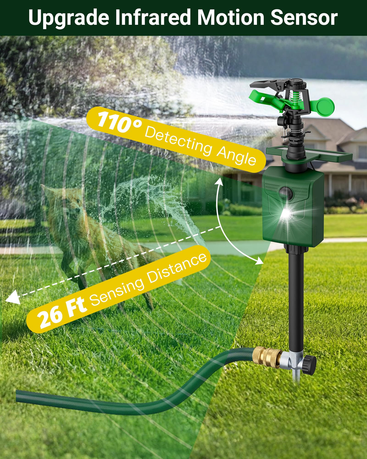 G-Jyuncyou Motion-Activated Sprinkler, Solar Animal Repellent Outdoor - Deer Cat Deterrent with Motion Sensor & Flashing Lights, Protects Yard & Garden from Deer, Cats, Raccoons