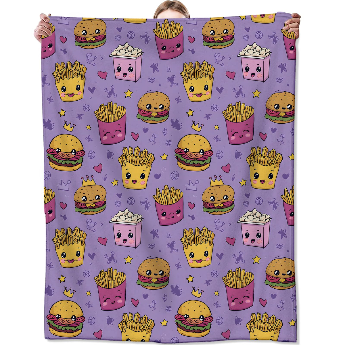 Zeleda Fun Fast Food Blanket,Cute Cartoon Burger and Fries Flannel Throw for Kids,Women,Adults as Gifts,Cozy Soft Blankets for Couch,Bed,Office,Camping,Picnic,Decorative Throws,50x60 Inch