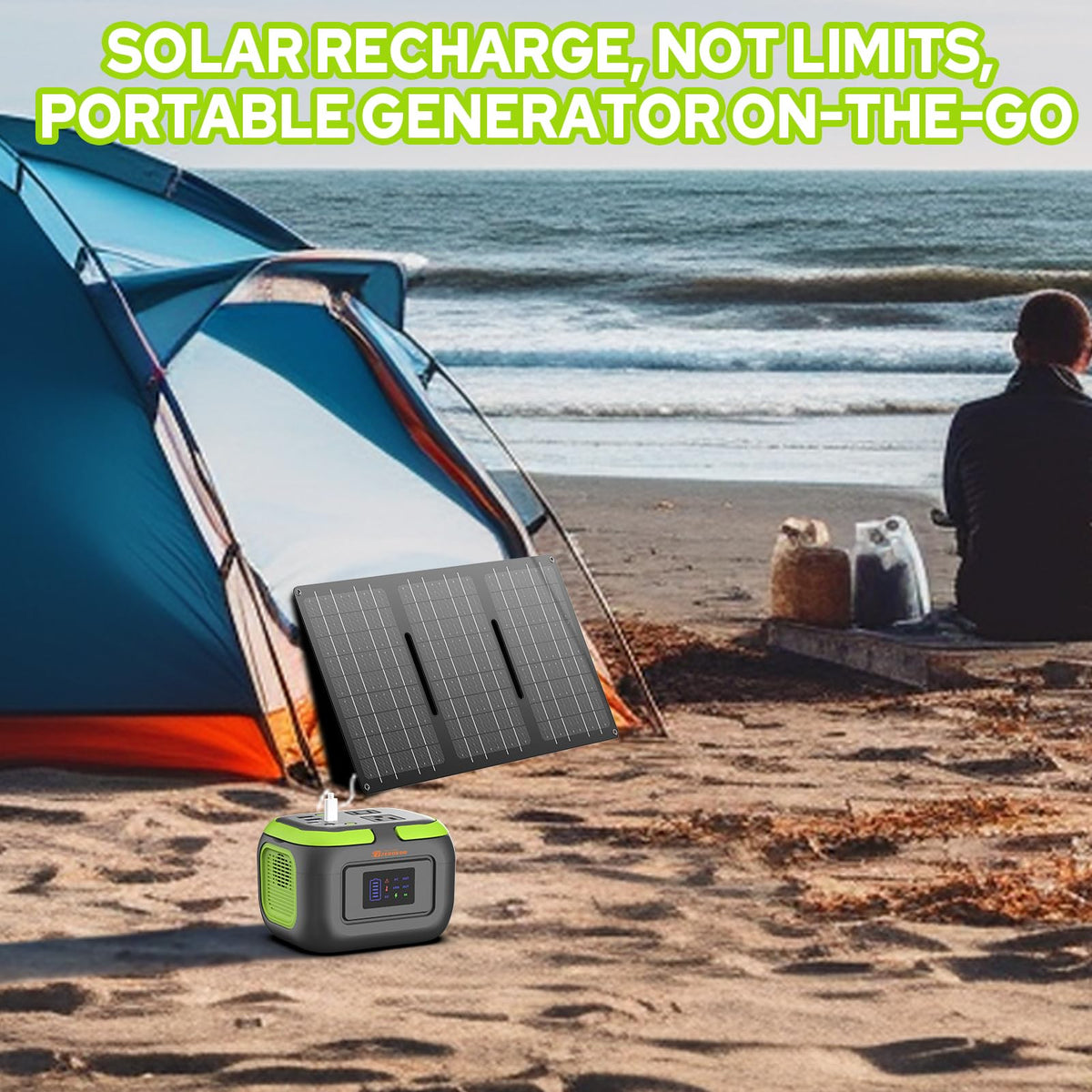 Solar Power Station with Panel, Portable Solar Power Bank with AC Outlet 120W Camping 110V Outlet Power Pack Fast Charging for Laptop Smart Devices RV VanLife Hiking Fishing Power Outage Backup