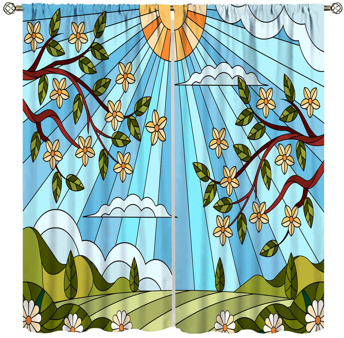 TYVGICZ Stained Glass Curtain Medieval European Cathedral Window Curtains for Bathroom Bedroom Home Decor Colourful Glass Art Blue Window Curtain 2Panel, 42x45 Inch