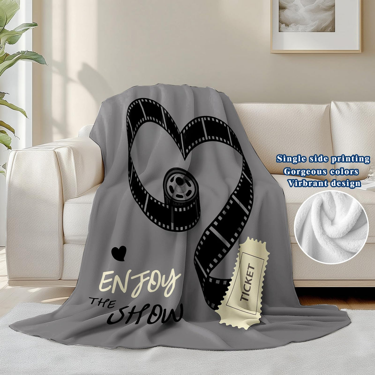 keepitcozi Movie Throw Blanket for Movie Lovers Adult Kids, Film Theater Gifts Blanket Home Room Decor for Women Men, Flannel Soft Blanket for Bed Couch 50"x60"