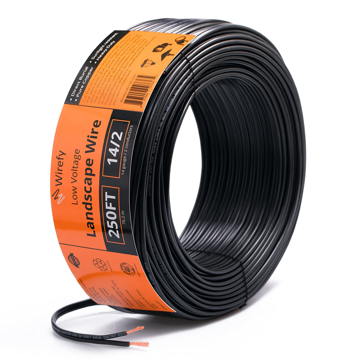 Wirefy 14/2 Low Voltage Landscape Wire 250 ft | Low Voltage Landscape Lighting Wire | Pure Copper | Outdoor Direct Burial | 14-Gauge 2-Conductor 250 Feet