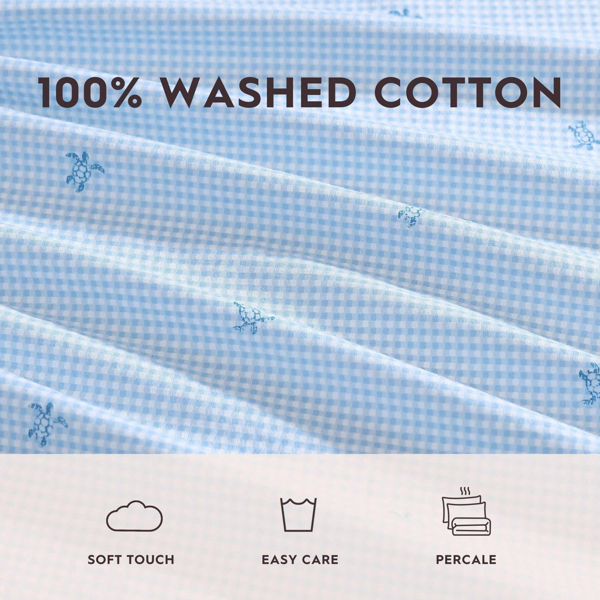 Laura Ashley – Twin Size Sheet Set, Soft & Lightweight Cotton Percale Bedding with Matching Pillowcase, Deep Pocket, Coastal Room Decor, College Dorm Room Essentials (Turtle Gingham Blue)