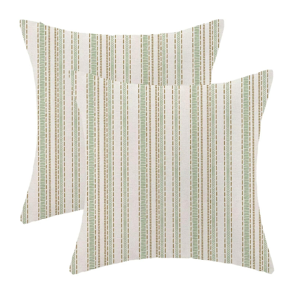 Boho Mid Century Stripe Pillow Covers 18x18 Inch Set of 2, Abstract Brown Green Stripe Decorative Throw Pillowcase Boho line Outdoor farmhouse Cushion Cover for Sofa Couch Bed Living Room Decor