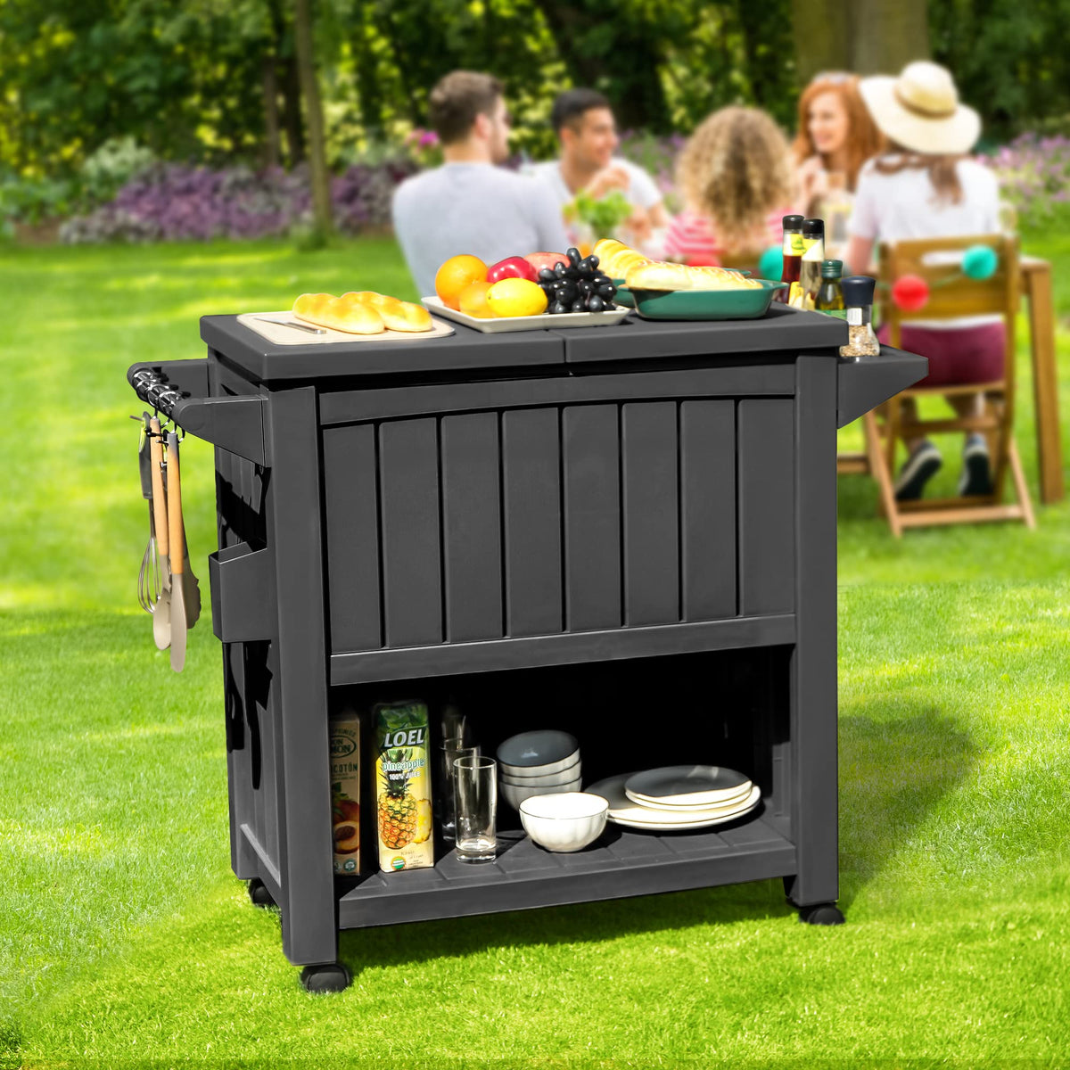 YITAHOME 85 Quart Cooler with Wheels, Upgrade Patio Ice Chest, Outdoor Beverage Cart Rolling Cooler for Patio Pool Deck Party BBQ Cookouts (Dark Grey)