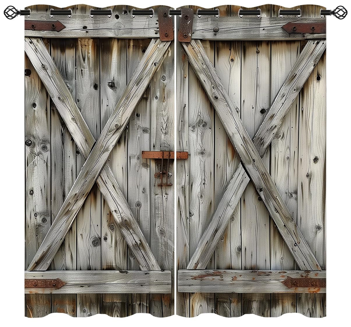 18TH CROZY Wood Door Blackout Curtains for Girls Boy Home Decor, Barn Farmhouse Rural Wooden Art Grommet Thermal Insulated Drapes Darkening Window Curtain for Bedroom Living Room, 42 x 45 Inch