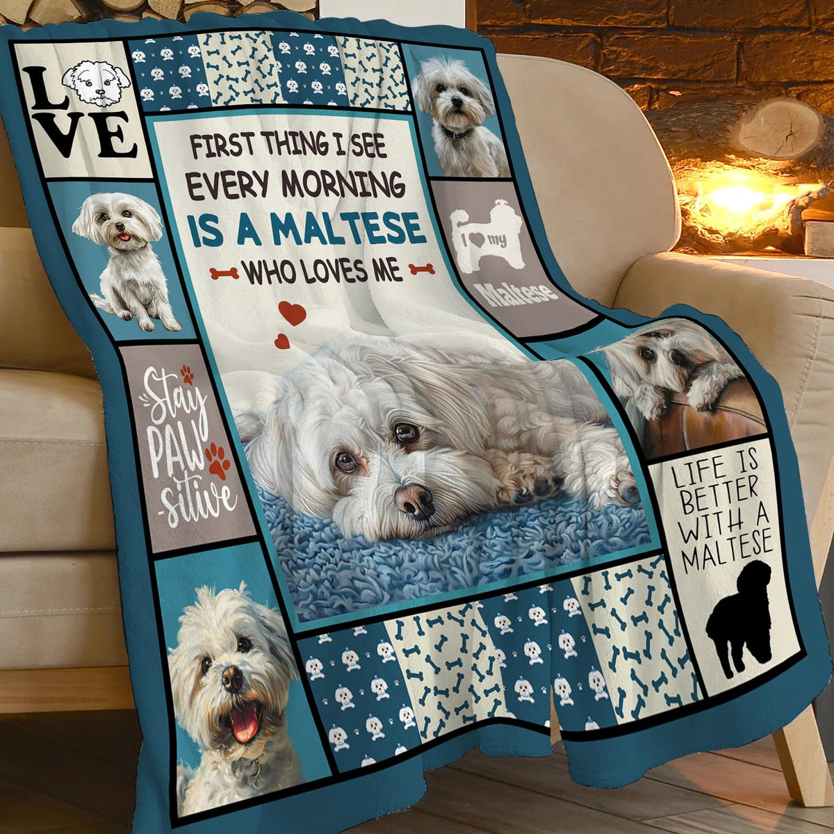 Maltese Blanket Maltese Puppy Throw Blankets Ultra Soft Cozy Fuzzy Plush Fleece Flannel Lightweight Stuff Blanket Gifts for Dog Lovers Girls Women Boys Men Kids for Bedding Sofa 40"X50"