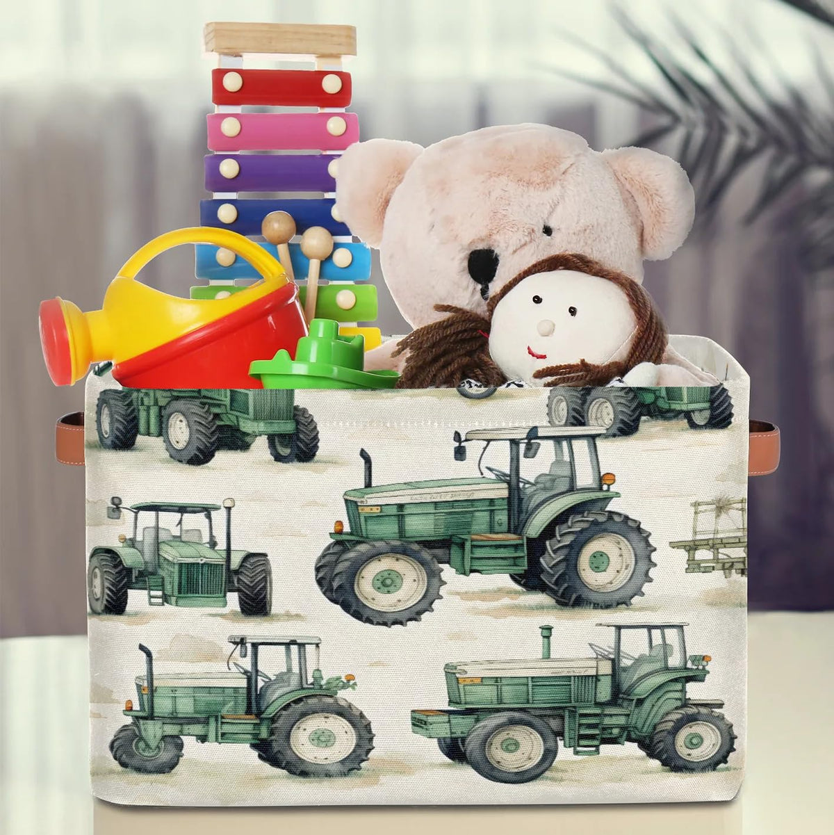 RPWOBBYQ Farmhouse Tractor Truck Storage Boxes Theme Storage Nursery Baskets with Handle Closet Collapsible Organizer Shelf Bins for Book Cloth 15 X 11 X 9.5 IN