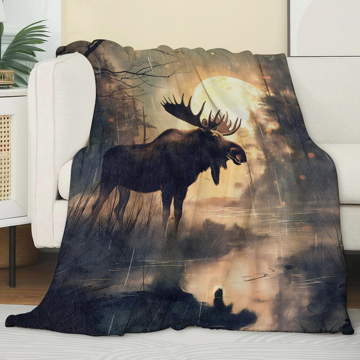 Zeleda Moose Blanket,Gifts for Nature Lovers,Lightweight Flannel Throw Blankets,Majestic Wildlife in Mystical Forest Throws Home Decor,for Couch Living Room Office,60x50inch