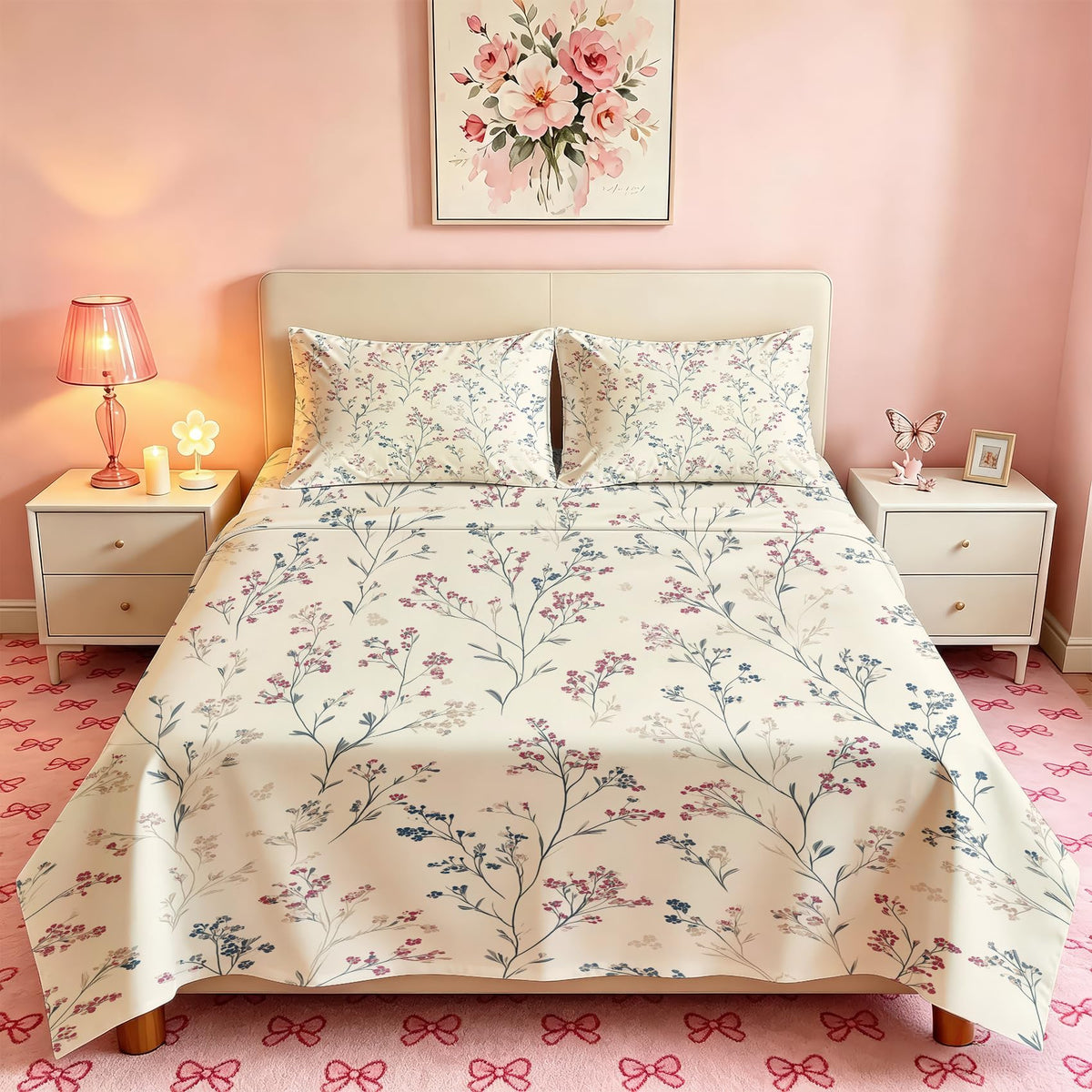 Wildflower Full Bedding Set Minimalist Floral Sheet Sets