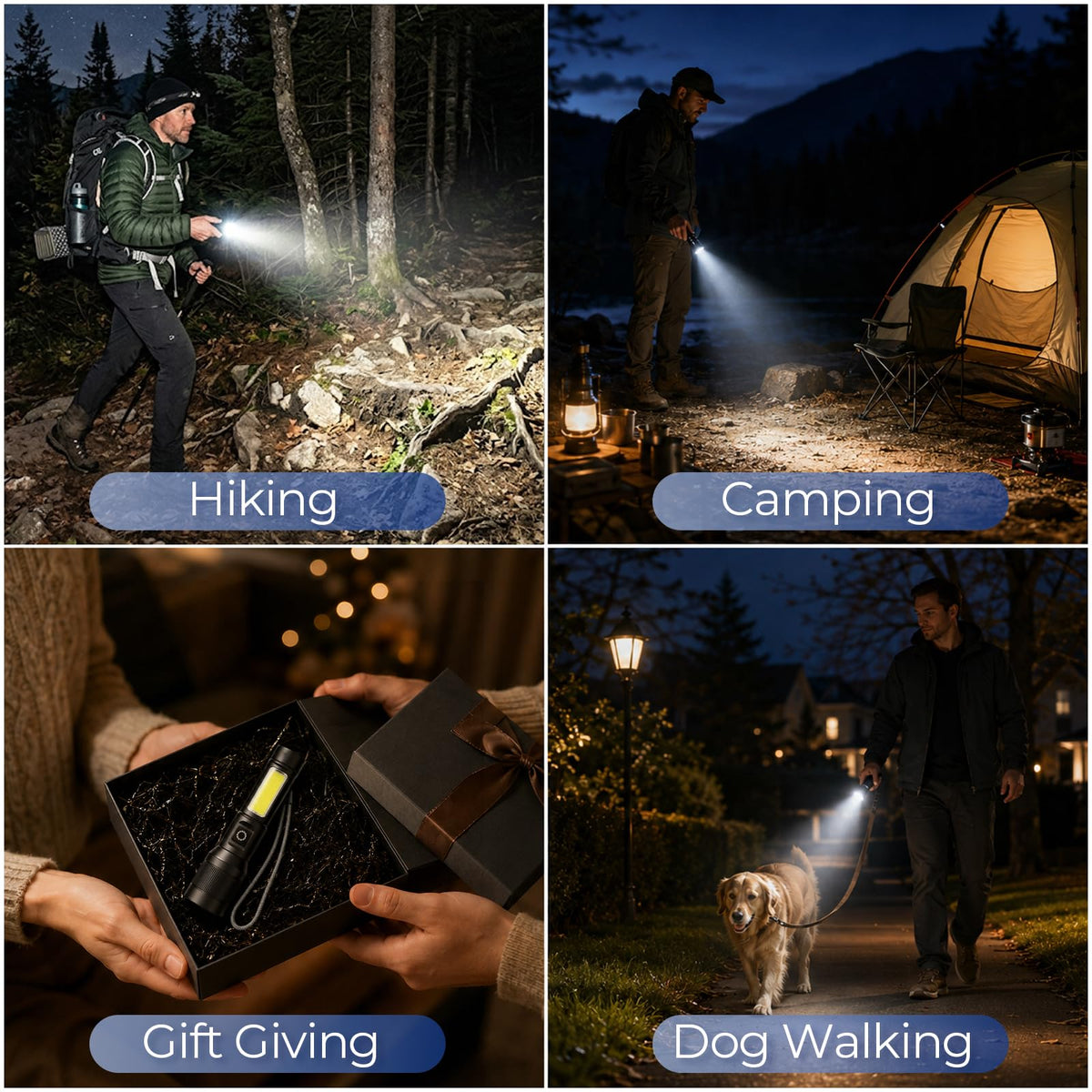 KunHe 20 Pack Rechargeable Flashlight with COB Side Light 430 Lumens Zoomable Beam 3 Modes Front Light Compact Aluminum Flashlight for Home Camping and Emergency Use