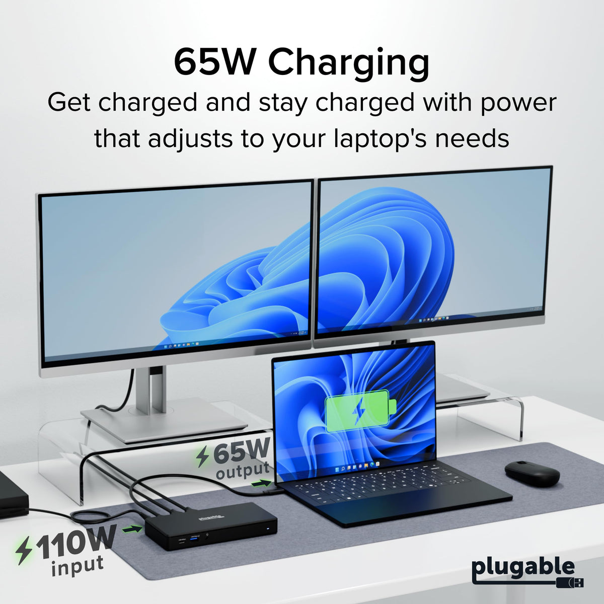 Plugable USB-C Docking Station Dual 4K 60Hz HDMI, 65W Charging, Gigabit Ethernet, 1x USB-C 5Gbps, 3X USB-A, Audio, Windows/ChromeOS, USB-C/USB4/Thunderbolt, Driverless (UD-MSTH2)