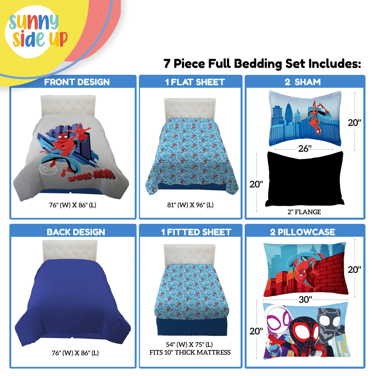 Sunny Side Up Kids Comforter Set Includes Sheets and Pillow Covers - Soft and Cozy Bed Set for Stylish Room Decor, Gray - Spiderman, 7 Piece Full Bedding