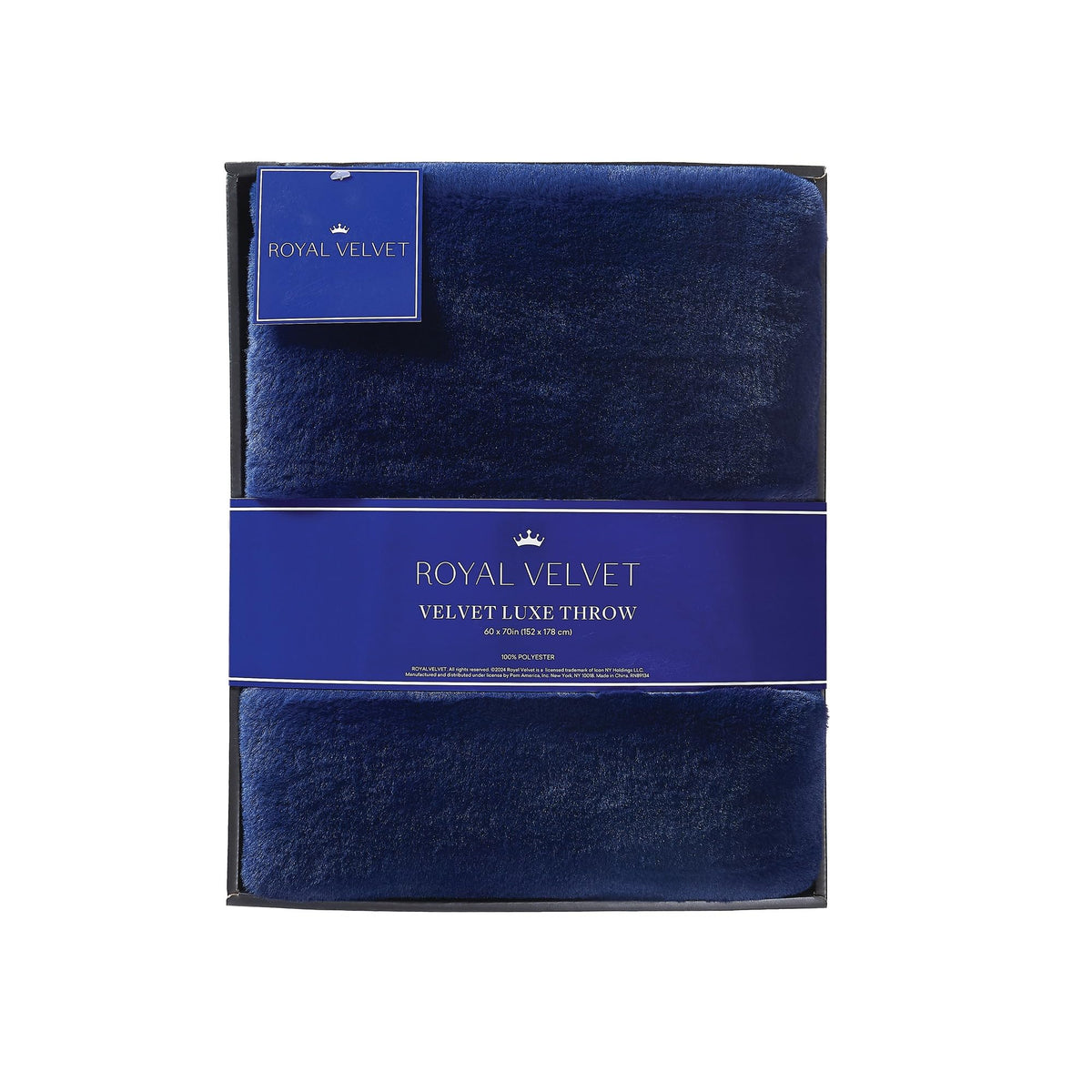 ROYAL VELVET Luxe Faux Rabbit Fur Navy Blue 60x70 Throw in Gift Box