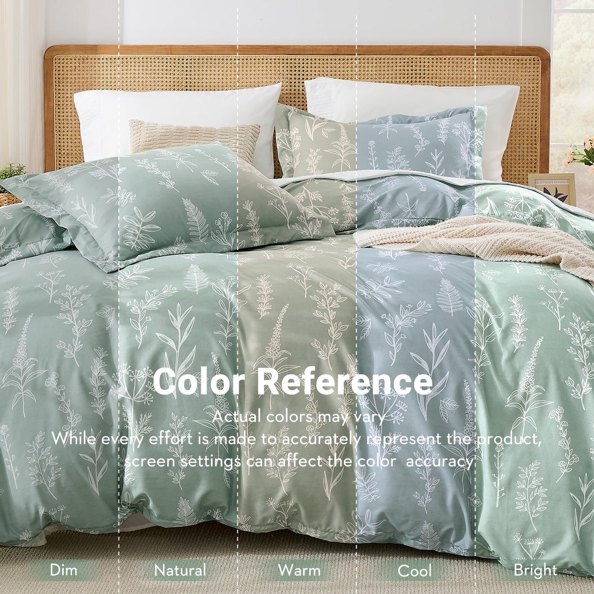 MUXHOMO Duvet Cover King Size, Reversible Floral Green Duvet Cover Set with Zipper Closure, 3 Pieces Botanical Patterns Soft Microfiber Bedding Set (90"x104", 2 Pillow Cases 20"×36")