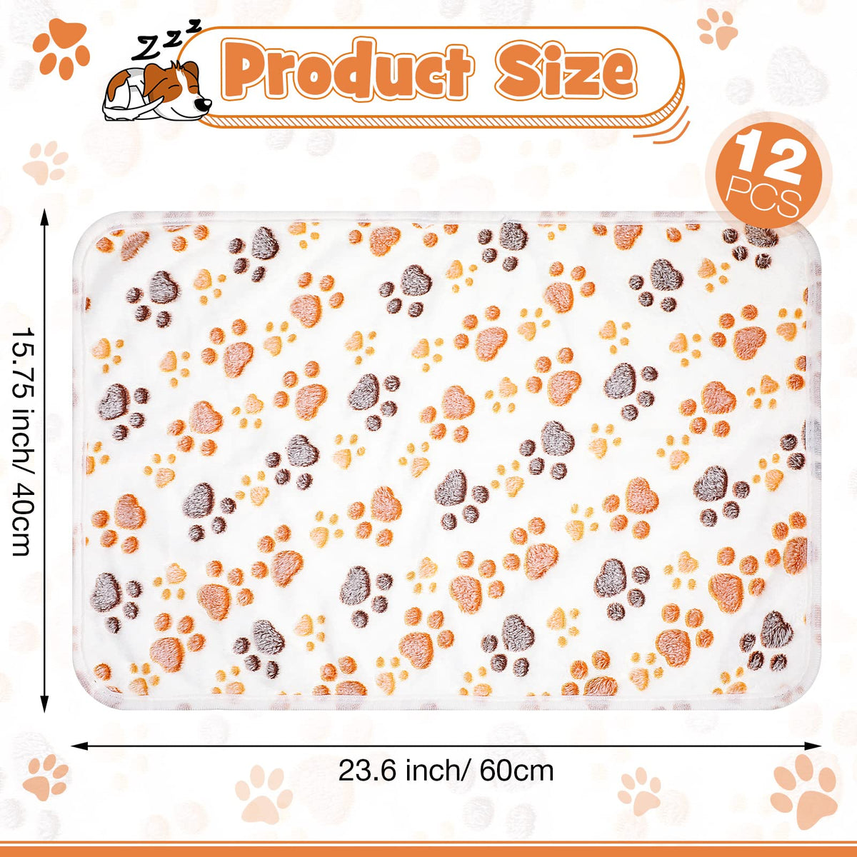 Tegeme 12 Pcs Pet Blankets 23 x 16 Inch Soft Fluffy Fleece Dog Cat Warm Paw Print Pattern Blankets Flannel Throw for Pets Dog Puppy Cat(White)