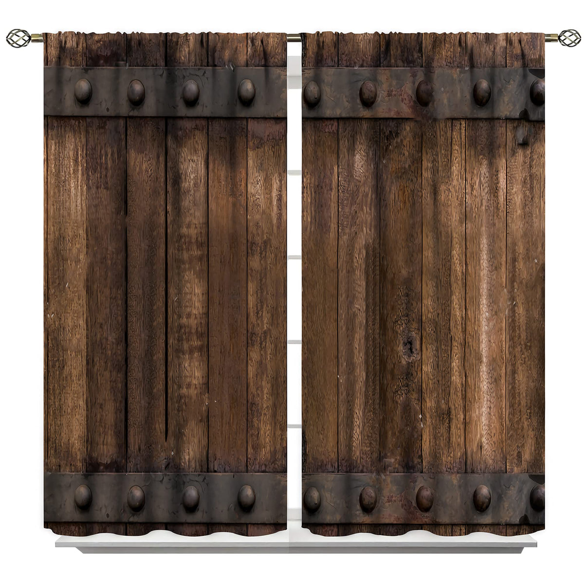 Rustic Wooden Barn Door Curtains Pocket Curtains Timber Wood Brown and Old Metal Panels Texture Thermal Insulated 42x63inch(107x160cm)