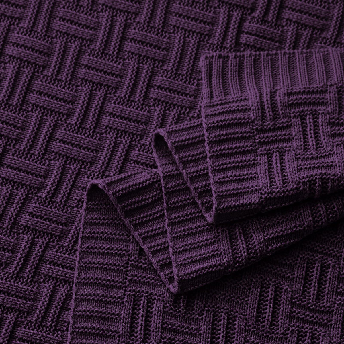 Aormenzy Soft Cozy Acrylic Throw Blanket, Cable Knit for Couch, Dark Purple (1.7lb)