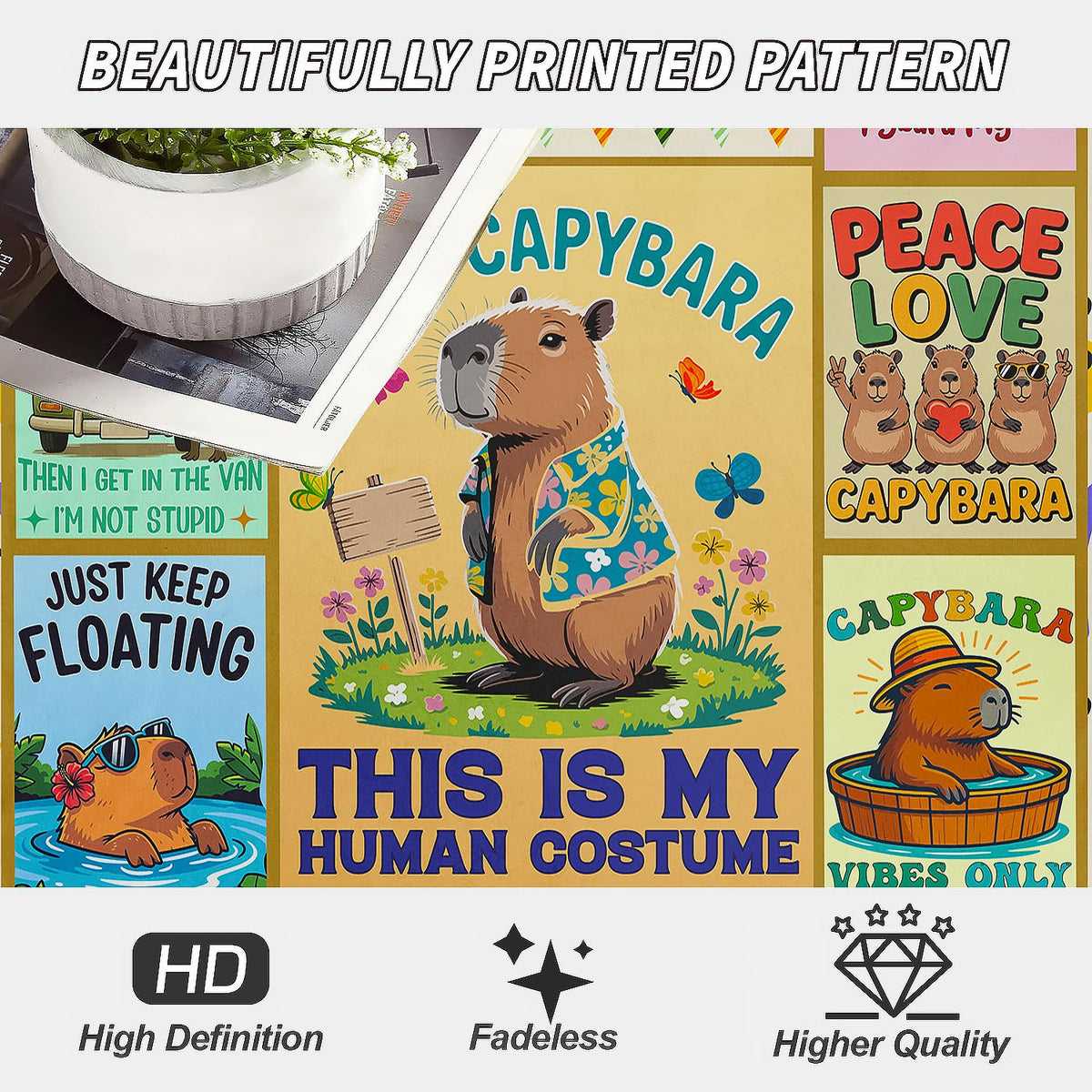 XSMEI Capybara Throw Blanket, Funny Quotes Cartoon Design, Soft Cozy Fleece Blanket for Couch Bed, 40 x 50 Inches