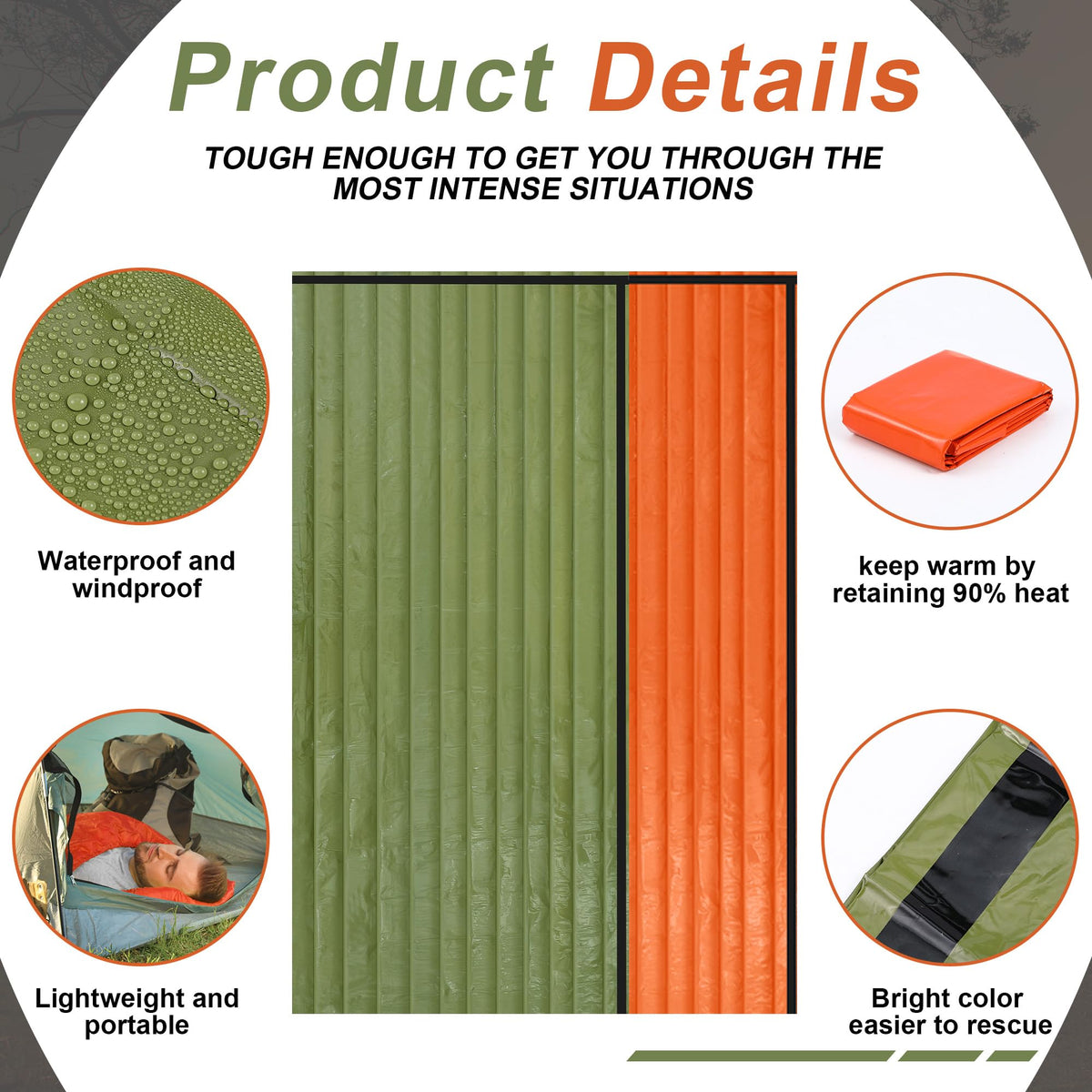 Preboun 50 Pcs Emergency Sleeping Bag Bulk Portable Lightweight Survival Bag Thermal Bivy Sack Emergency Blanket Survival Gear for Outdoor Camping Hiking Homeless People Shelter (Orange,Green)
