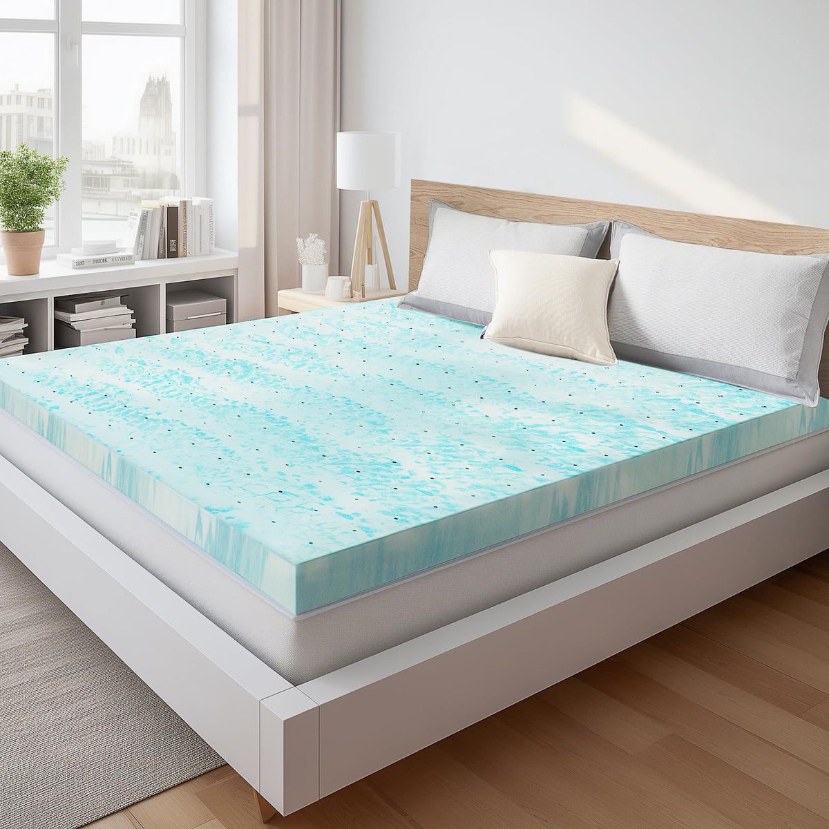 Sweetcrispy Mattress Topper Queen, Memory Foam 3 Inch Thick Gel Infused Cooling Pad for Pressure Relieve for Queen Size Bed, Sleeper Sofa, RV, Camper, CertiPUR US, Breathable