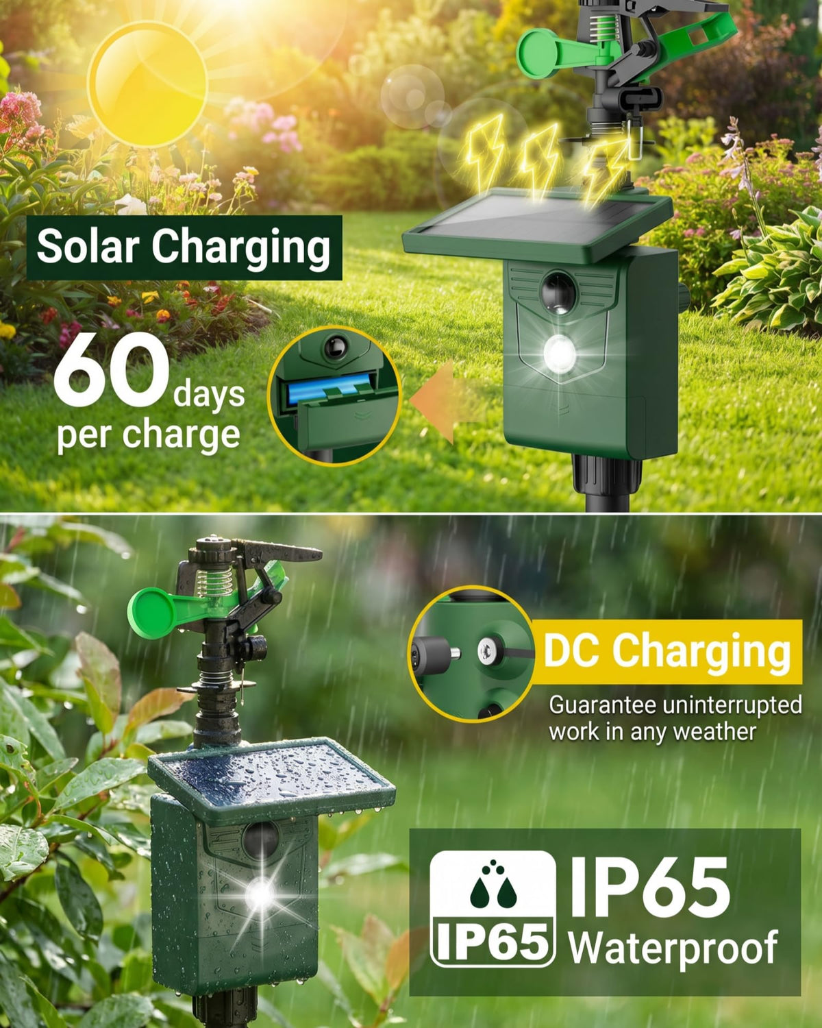 Peepst Motion-Activated Sprinkler, Solar Animal Repellent Outdoor - 2 Packs Deer Cat Deterrent with Motion Sensor & Flashing Lights, Protects Yard & Garden from Deer, Cats, Raccoons