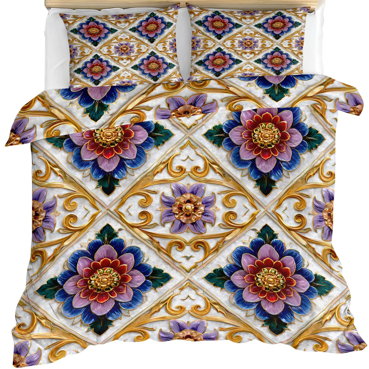 ZAMODE Floral Duvet Cover 104" x 90", Vintage Exotic Flower Bedding Set, Luxury Flowers Comforter Cover with Zipper Ties