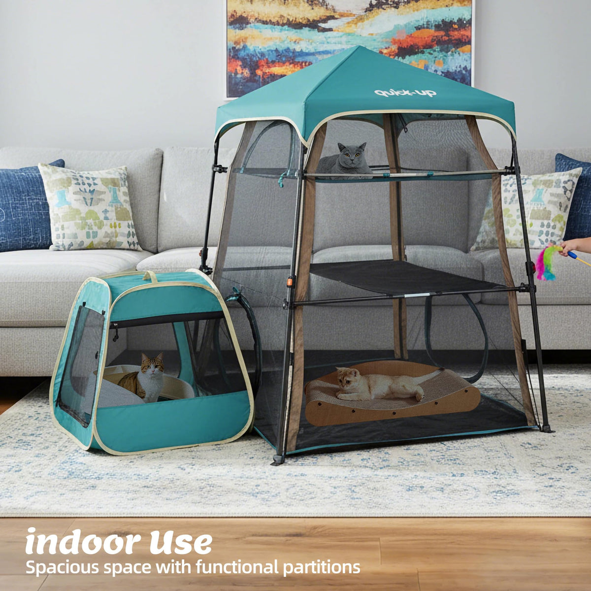 Catio Outdoor Cat Enclosure Combo for Indoor and Outdoor,3 Tier Cage Inside,Outdoor Catio,Portable and Foldable(Includes one cat Tower Tent,one Tunnel and one cage) + cat Tunnel(2 Packs)
