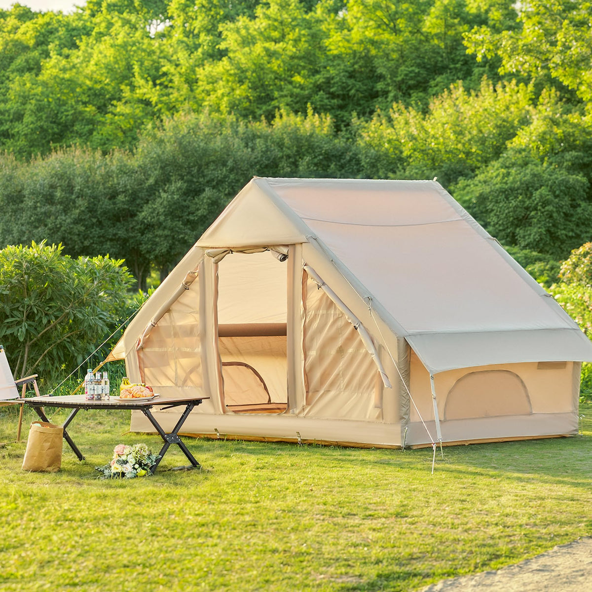 Dartmoor Inflatable Camping Tent, 4-6 Person Air Glamping Tent with Pump, Waterproof Blow Up Tent for Outdoor, 4 Season, Easy Setup, Dual Doors, Windows