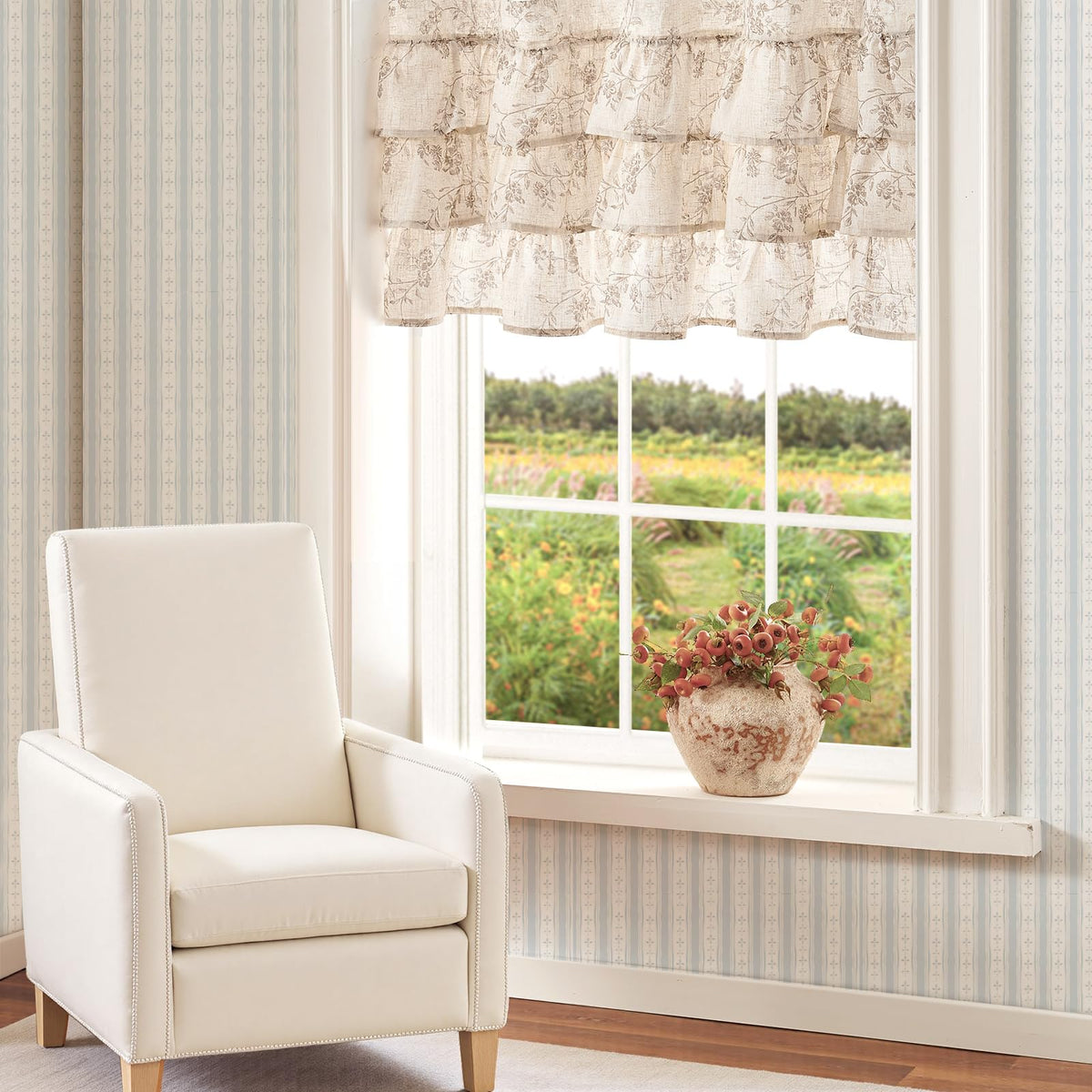 jinchan Ruffled Floral Valance Curtain Shabbychic Linen Window Valance 18 Inch Farmhouse Rustic Window Treatment for Kitchen Bedroom Living Room Rod Pocket 1 Panel Taupe on Linen