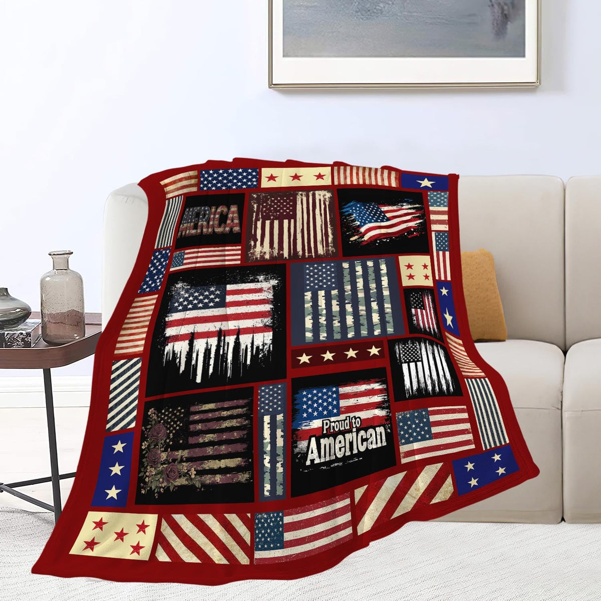 Veteran Blanket American Flag Throw Blanket Veterans Day Gifts for Men Women Adults Super Soft Cozy Plush Fluffy Fuzzy Fleece Blanket Home Decor 60''X80''
