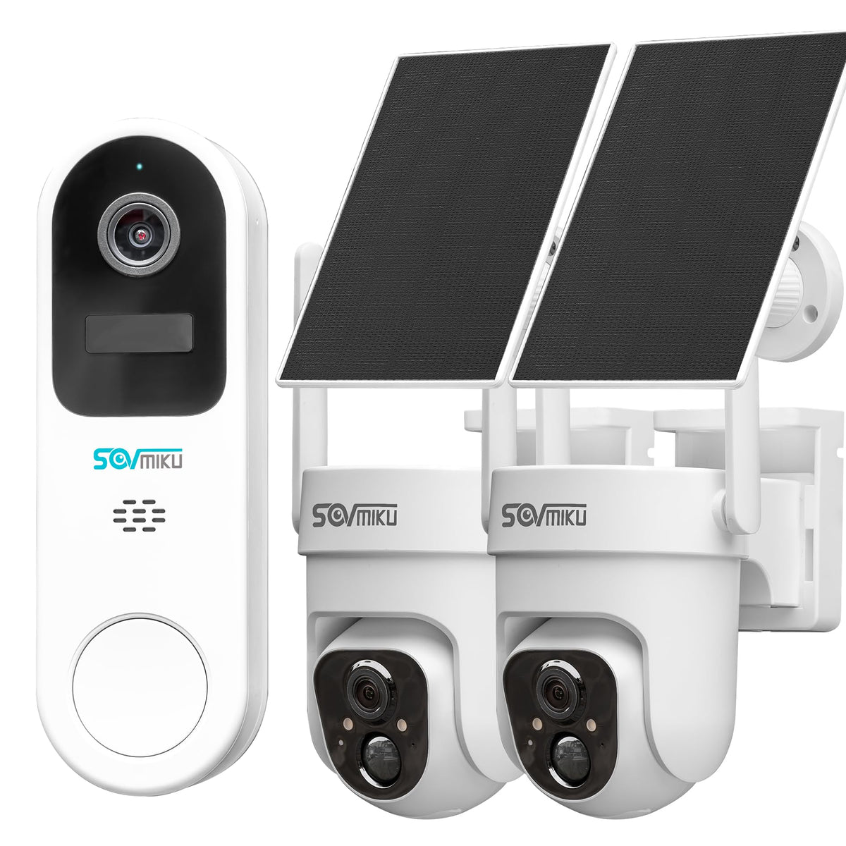 SOVMIKU Vicohome 2K AI Video Doorbell &Solar Security Camera Wireless Outdoor, Color Night Vision,Two Way Audio, Motion Detection, Easy to Setup,Audible Flashlight Siren 180 Days Care Plan