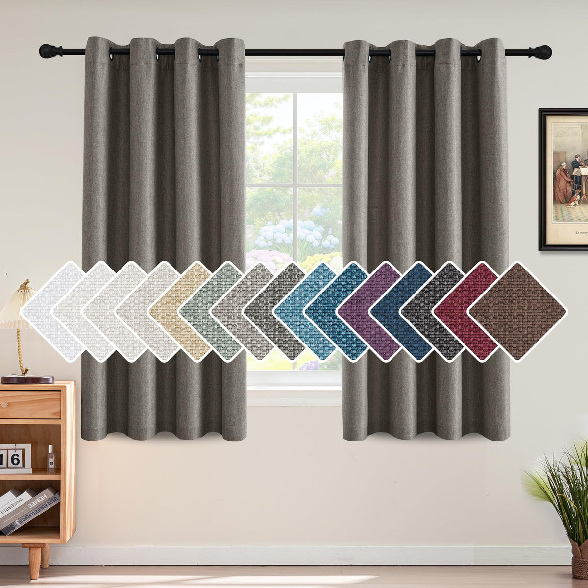 H.VERSAILTEX Linen Blackout Curtain 63 Inches Long for Bedroom/Living Room Thermal Insulated Grommet Linen Curtain Drapes Primitive Textured Burlap Effect Window Drapes 1 Panel - Heather Taupe Gray