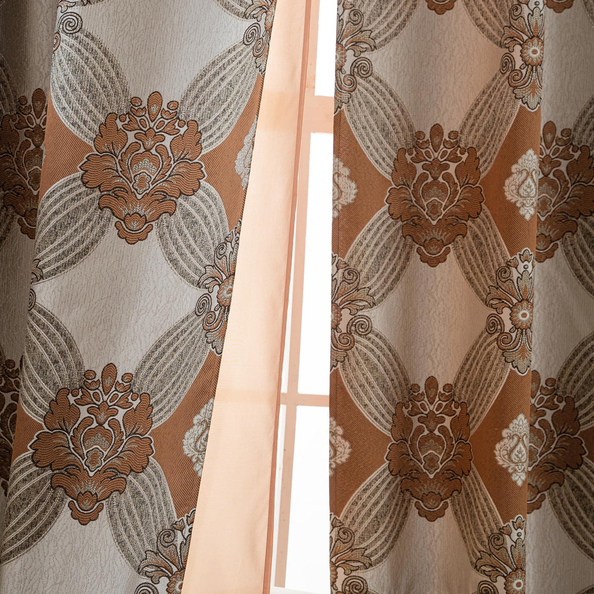 Petrichor Elegant Curtains with Gold Silver Threads 2 Panels Set - Luxury Window Treatment Attached Valance, Sheer Backing, and 2 Tie Backs for Bedroom and Living Room, 54x84 inches, Brown