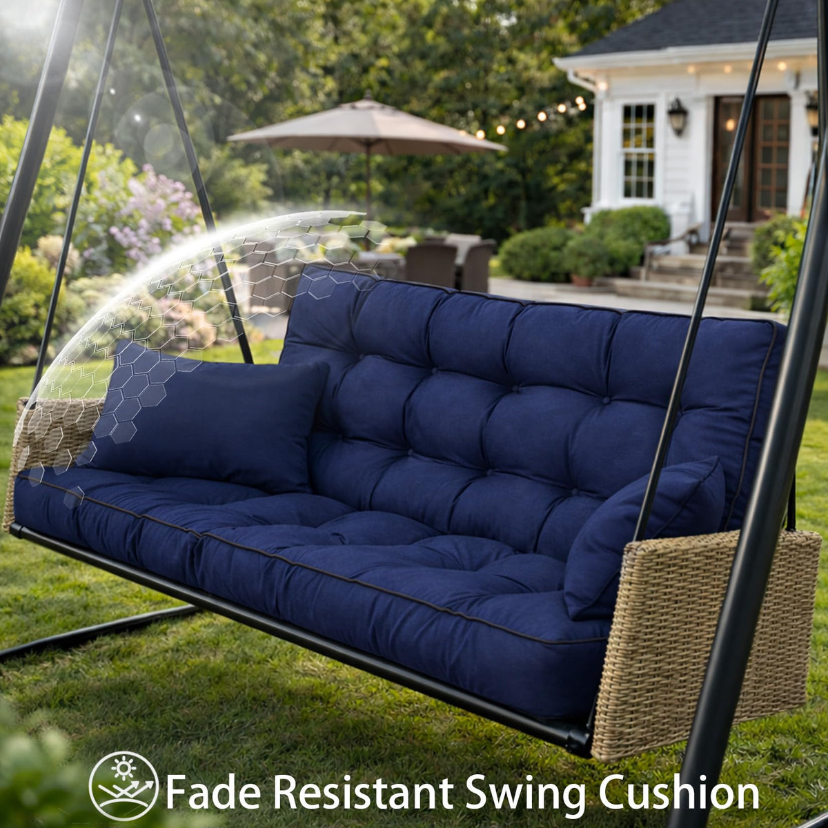 Kerkrot Porch Swing Cushions, Waterproof & Fade Resistant Outdoor Swing Cushion 55 Inch, Swing Cushions 3 Seater Replacement for Outdoor Furniture, Patio, Garden (Navy, 55 x 40 inch)