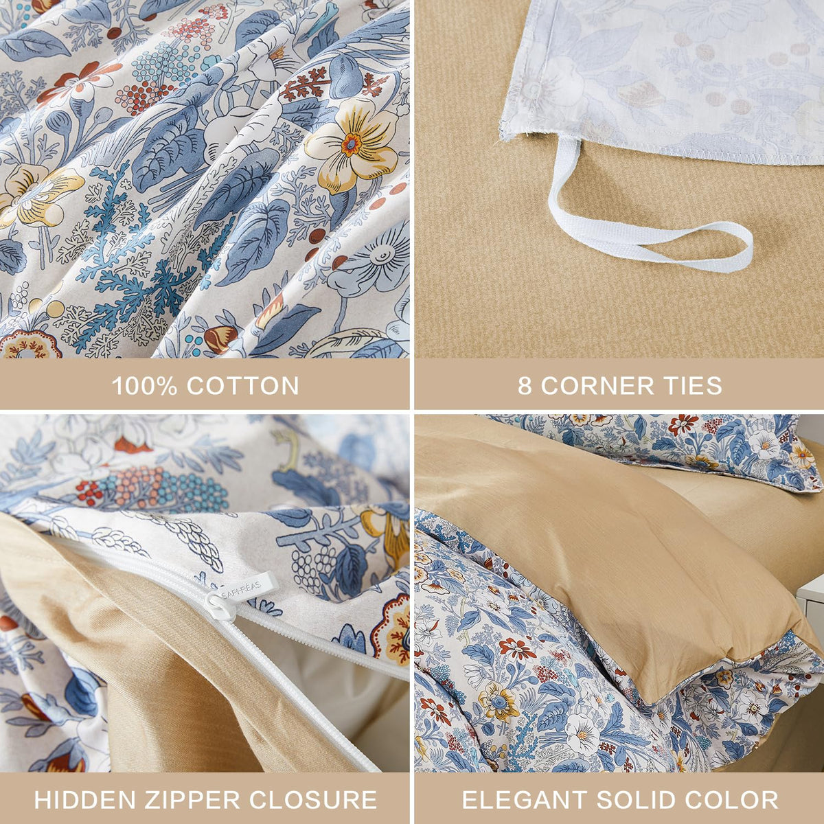 SAPHREAS Full Boho Duvet Cover Green Paisley Bedding Set with 8 Corner Ties and 2 Pillow Shams100% Cotton Reversible Duvet Cover Set with Zipper Closure