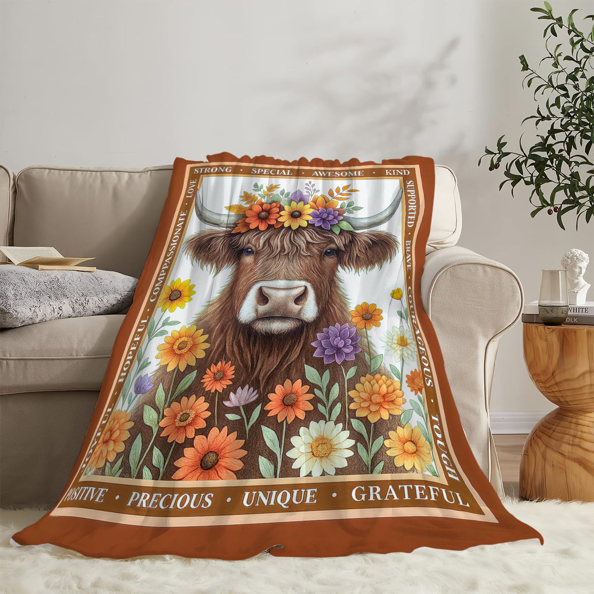 Highland Cow Blanket Cute Cattle Throw Blanket Soft Warm Cozy Fleece Fuzzy Plush Highland Cow Flannel Blankets Gifts for Boys Girls Women Kids Adults 40"X50"