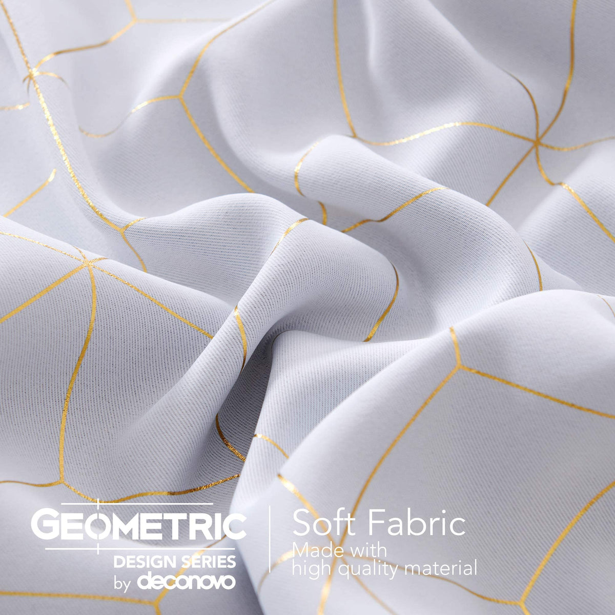 Deconovo Grommet Blackout Curtains, Room Darkening Gold Diamond Drapes, 2 Panels, White, 52W x 84L Inch, for Bedroom and Living Room