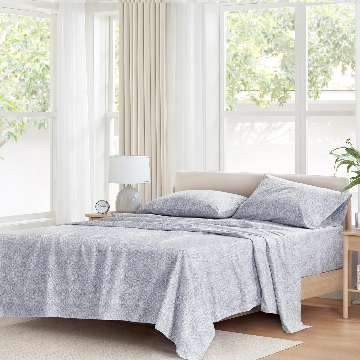 Comfort Spaces 100% Cotton Sheet Set Breathable, Lightweight, Soft with 12" Elastic Pocket Fits up to 14" Mattress, All Season Cozy Bedding, Matching Pillow Case, Twin Adelia Gray 3 Piece