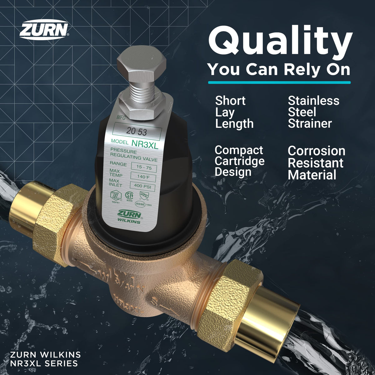 Zurn Wilkins 112-NR3XL 1-1/2" NR3XL Pressure Reducing Valve Single Union Female x Female NPT Connection