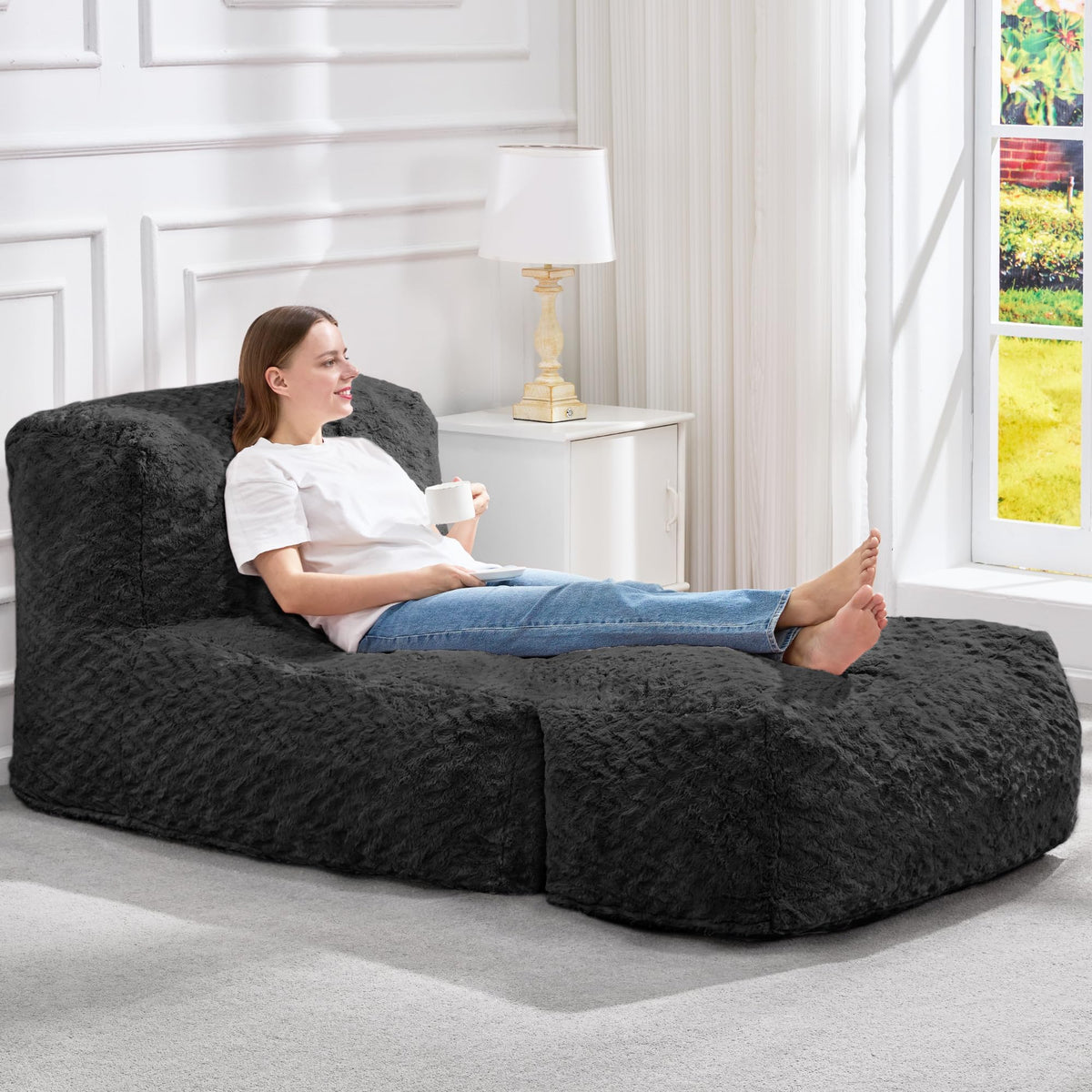 Hobestluk Giant Memory Foam Bean Bag Chairs Sofa for Adults (Black,Large)