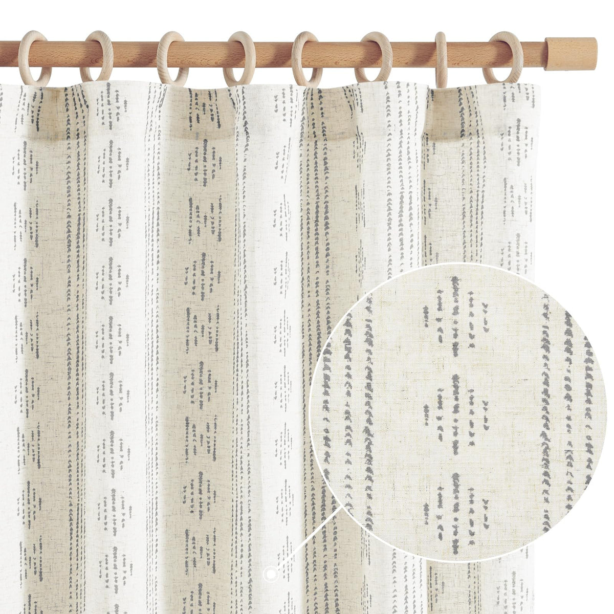 jinchan Boho Curtains Linen Blend Drapes for Bedroom Farmhouse Grey Curtains 84 Inches Long 2 Panels for Living Room Geometric Striped Window Window Treatment Set Rod Pocket Grey on Beige