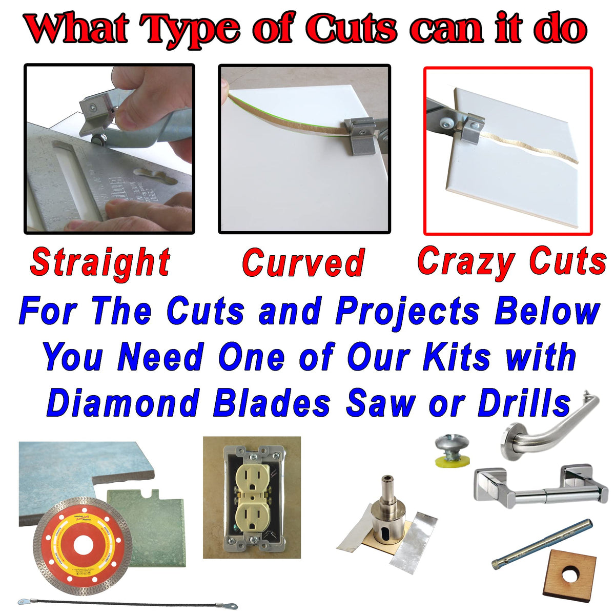 Tile Cutters for Ceramic Tiles Kit 4 Left Handed Tile Drills Hole Saw for Pipes Saw Blade for Notches Grinder Tile Saw Cutting Out Sockets Tile File for Trimming Edges Grout Rake for Cleaning Grout