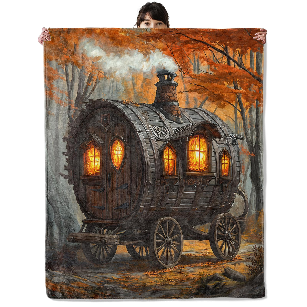 onlcuk Wagon Cabin Blanket, Cozy Flannel Caravan in Fall Forest Throw Blanket, Soft Fuzzy Blankets for Travel Home Decor, All Season Lightweight Couch Bed Cover, Gifts for Women Adults Kids 50"×60"