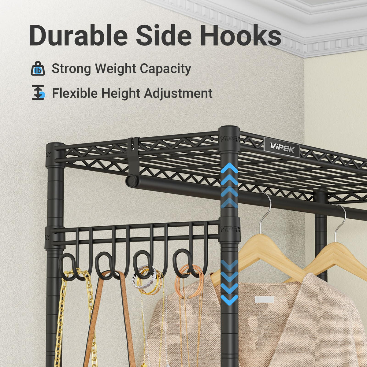 VIPEK L4 Clothes Rack L Shaped Garment Rack for Corner, 810lbs Heavy Duty Portable Closet Metal Clothing Rack, Adjustable Shelving/Sturdy Hanging Rods/Side Hooks, Black