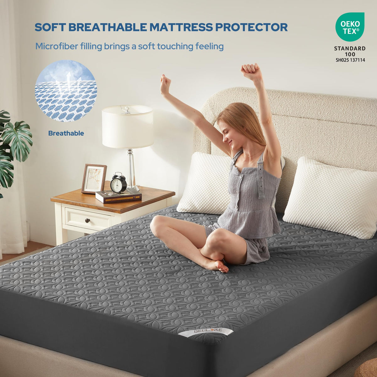 2 Pack Waterproof Mattress Protector, Queen Size Mattress Pad Noiseless with Deep Pocket 6"-18" Depth, Soft Breathable Dirt-Proof Bed Mattress Cover Washable for Home, Bedroom, Hotel (Gray)