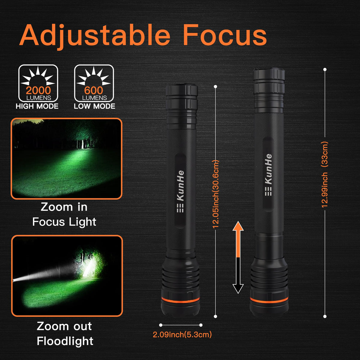 KunHe 10 Pack Heavy Duty 4D Cell LED Flashlights Large Aluminum Zoomable High Lumens 2000 LM Police Flash Light- Big Flashlight for Home Emergency Power Outages Camping Car(Batteries not Included)