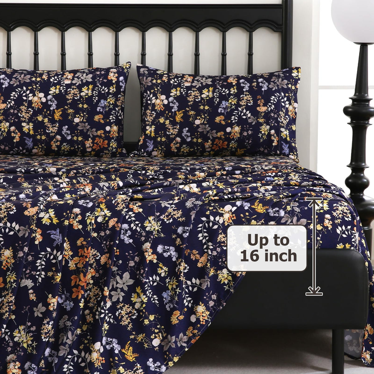 CozySmile 4 Pieces King Sheet Set Floral, Boho Sheets Soft Microfiber Deep Pocket, Floral Sheets (King, Tranquil Night Bloom)